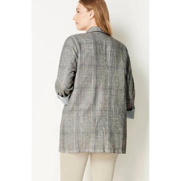 J.Jill Gallery Plaid Longline Blazer Womens Size SP Linen Cotton Boyfriend Fit - Picture 3 of 12